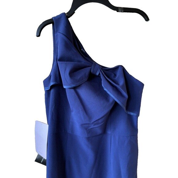 JS Collections women Lilah Bow One Shoulder Long Mermaid Gown size 6 Navy Crepe - Picture 6 of 13